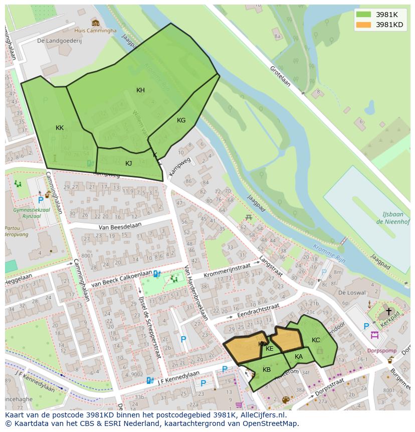 Afbeelding van het postcodegebied 3981 KD op de kaart.