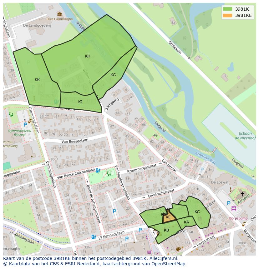 Afbeelding van het postcodegebied 3981 KE op de kaart.
