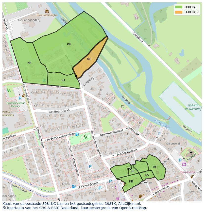 Afbeelding van het postcodegebied 3981 KG op de kaart.