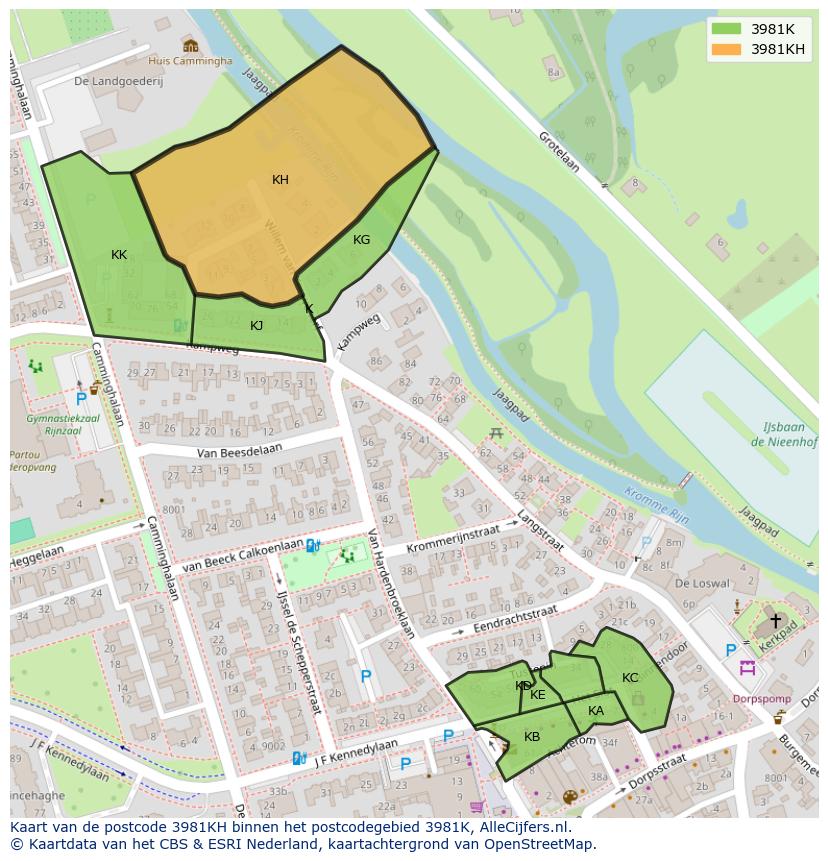 Afbeelding van het postcodegebied 3981 KH op de kaart.