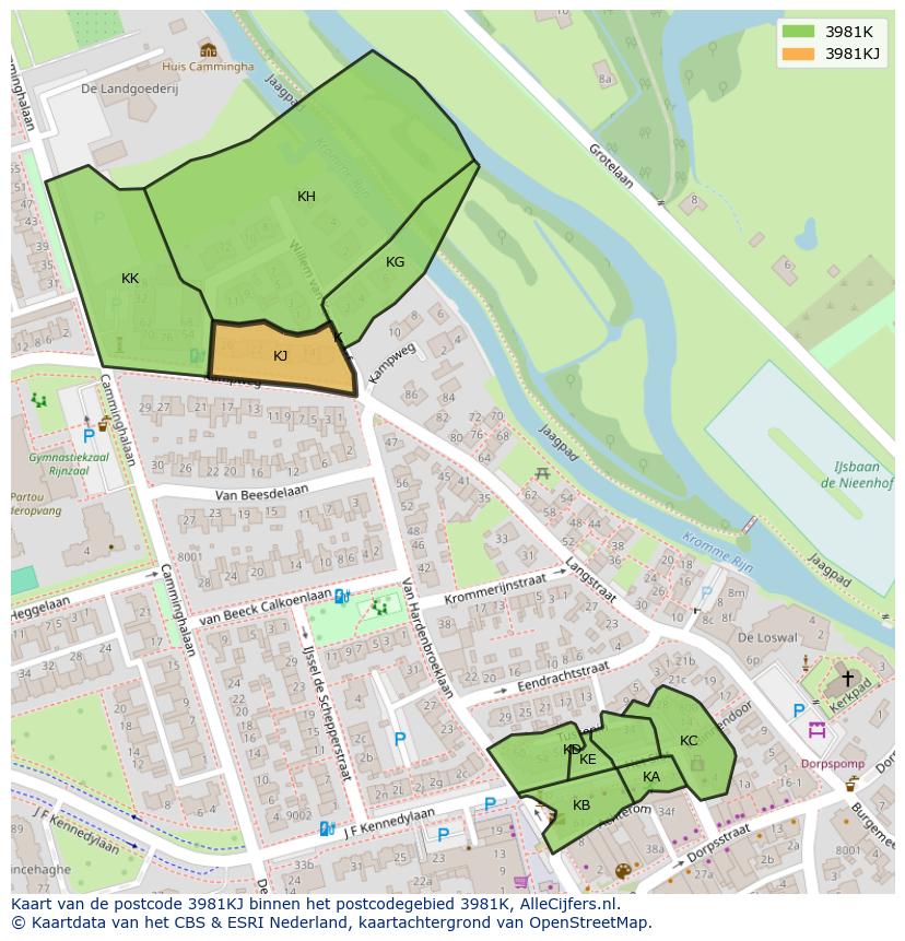 Afbeelding van het postcodegebied 3981 KJ op de kaart.