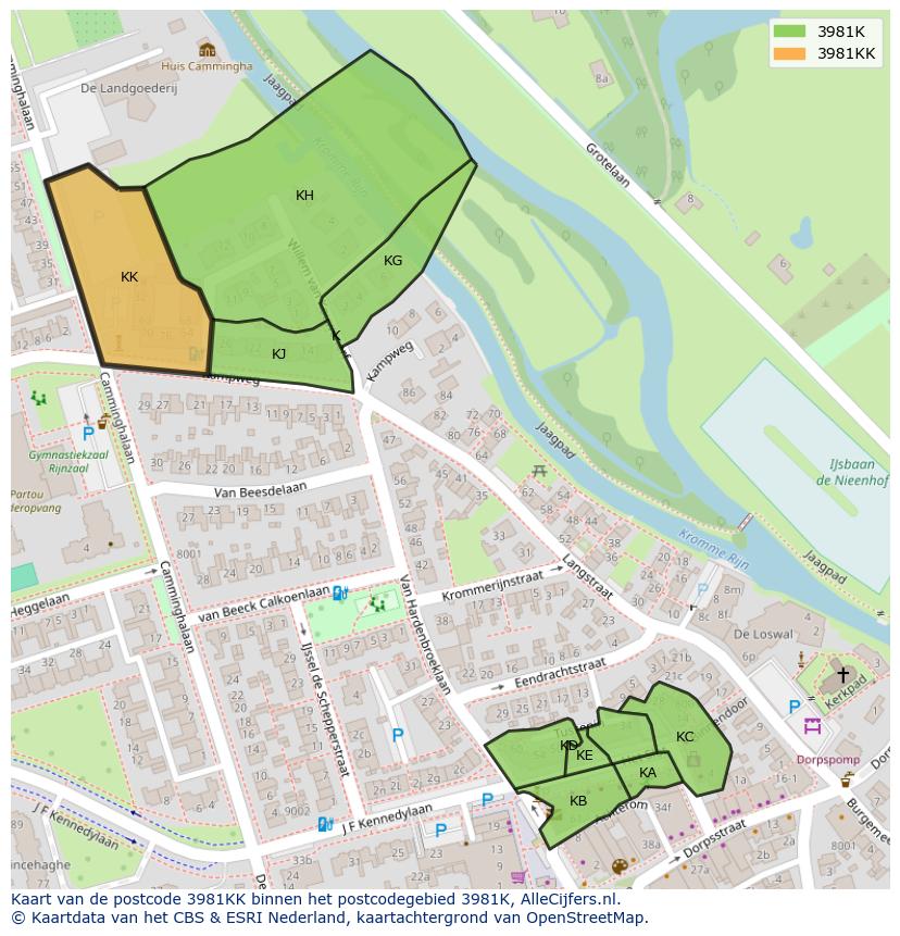 Afbeelding van het postcodegebied 3981 KK op de kaart.