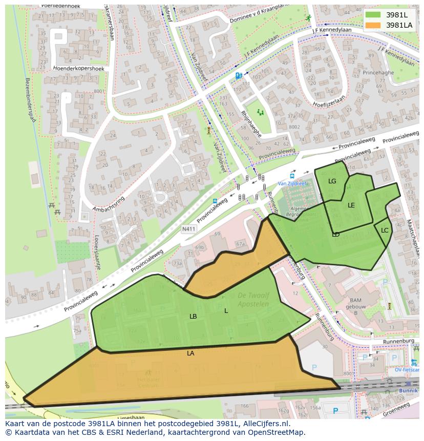 Afbeelding van het postcodegebied 3981 LA op de kaart.