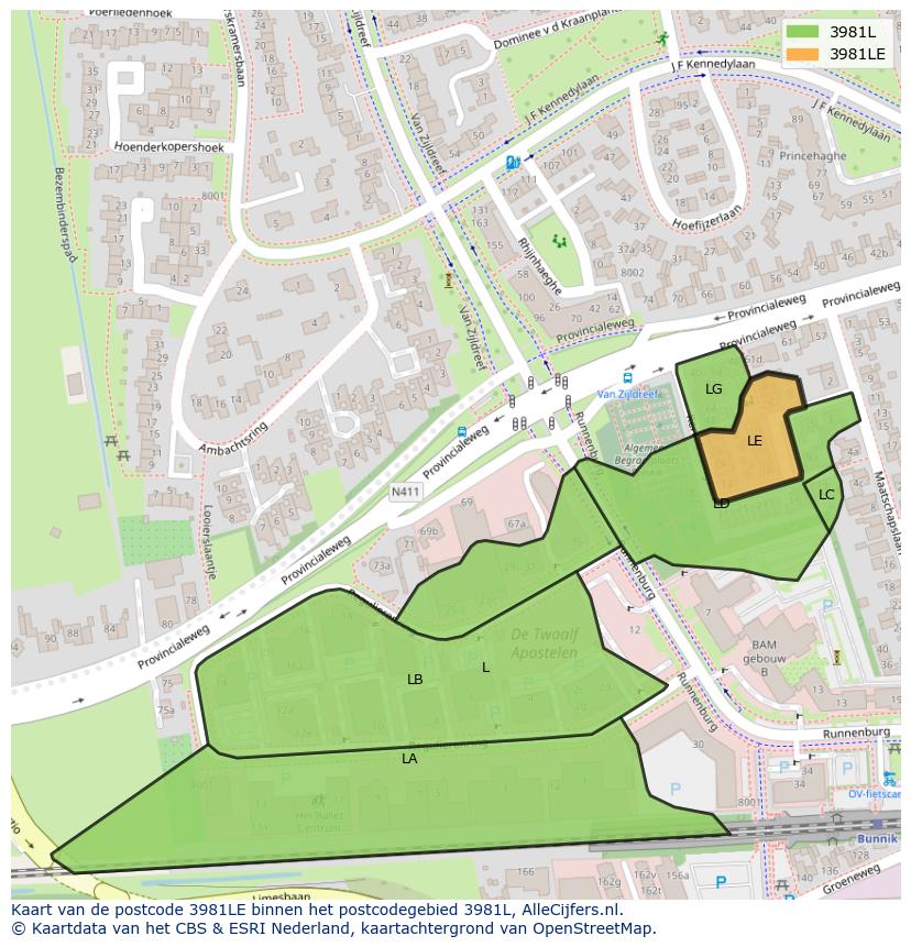 Afbeelding van het postcodegebied 3981 LE op de kaart.