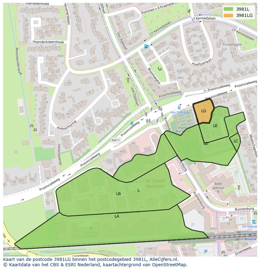 Afbeelding van het postcodegebied 3981 LG op de kaart.