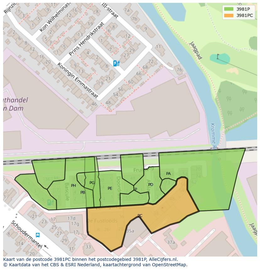 Afbeelding van het postcodegebied 3981 PC op de kaart.