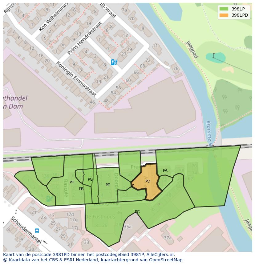 Afbeelding van het postcodegebied 3981 PD op de kaart.