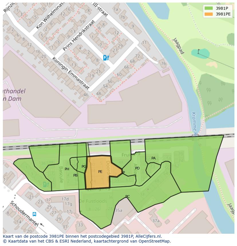 Afbeelding van het postcodegebied 3981 PE op de kaart.