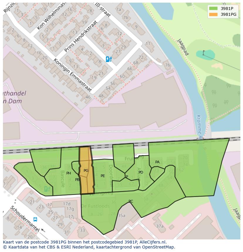 Afbeelding van het postcodegebied 3981 PG op de kaart.