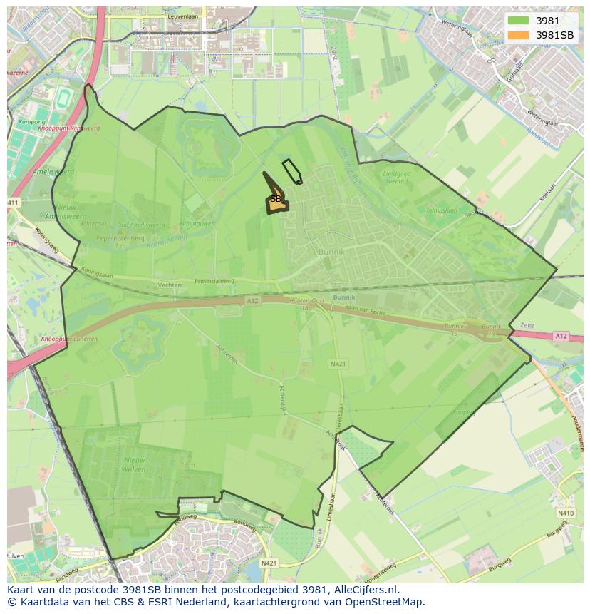 Afbeelding van het postcodegebied 3981 SB op de kaart.