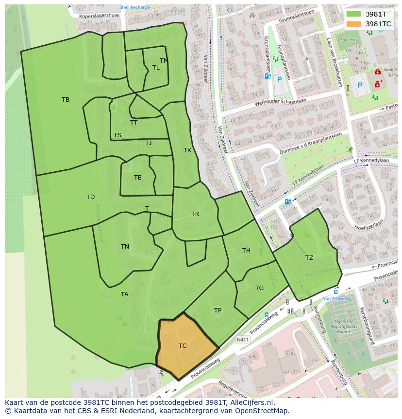 Afbeelding van het postcodegebied 3981 TC op de kaart.