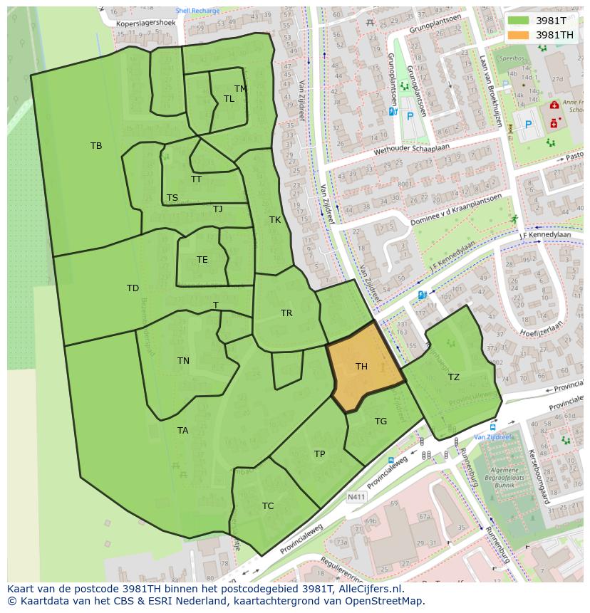 Afbeelding van het postcodegebied 3981 TH op de kaart.