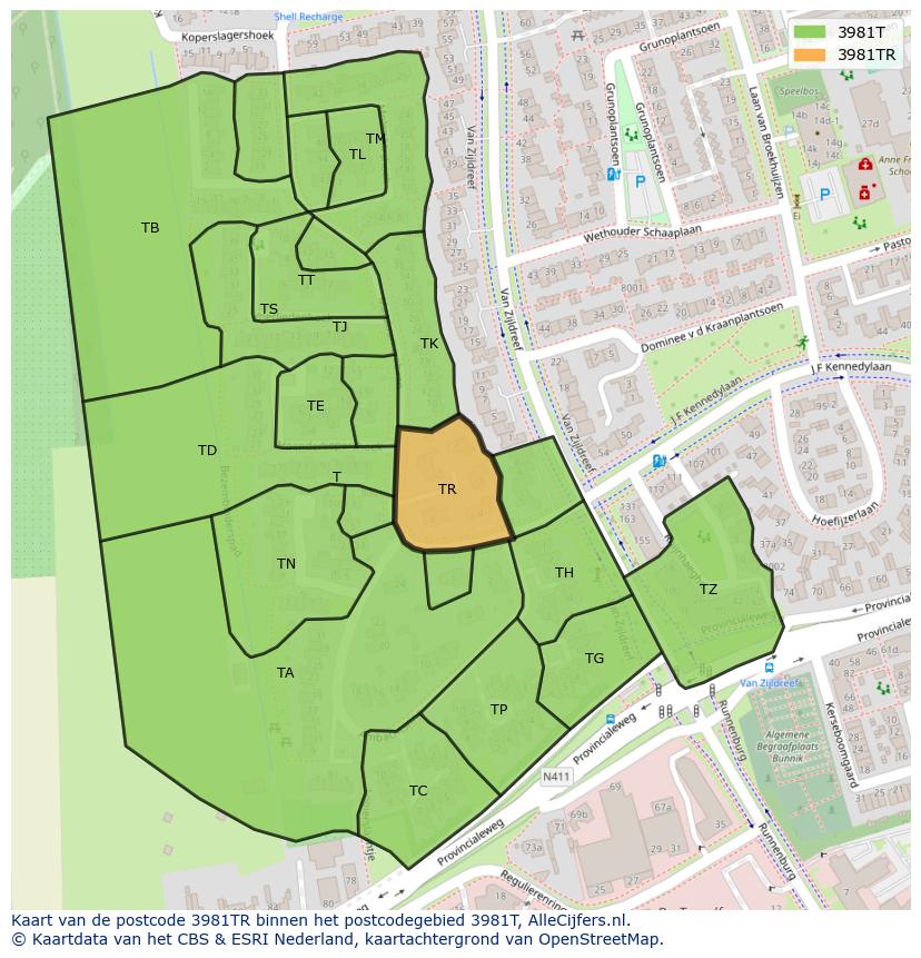 Afbeelding van het postcodegebied 3981 TR op de kaart.