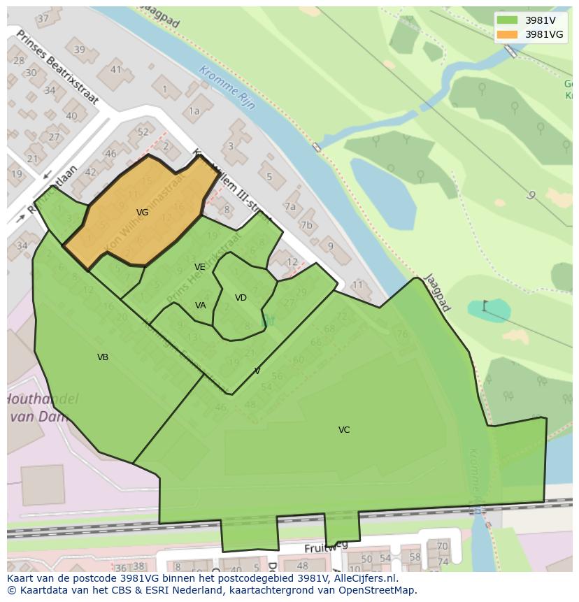 Afbeelding van het postcodegebied 3981 VG op de kaart.