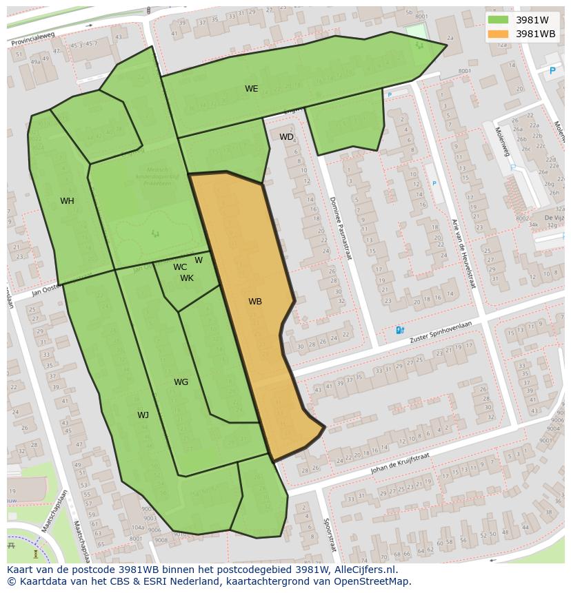 Afbeelding van het postcodegebied 3981 WB op de kaart.