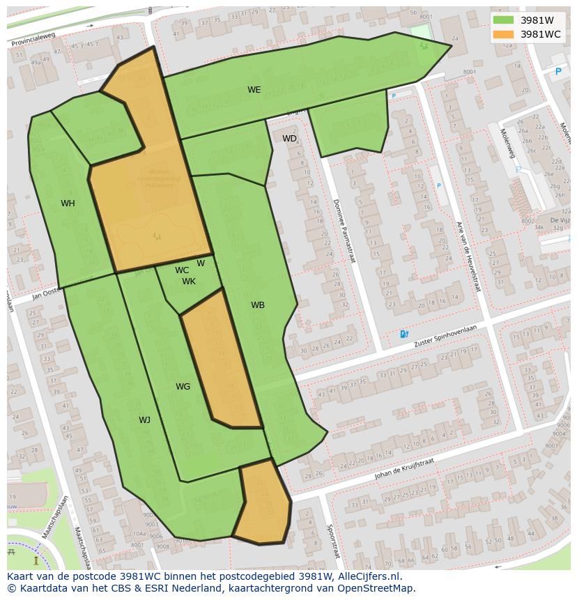 Afbeelding van het postcodegebied 3981 WC op de kaart.
