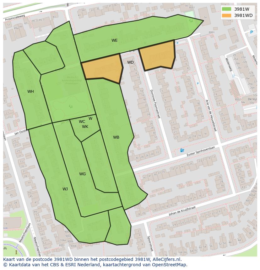 Afbeelding van het postcodegebied 3981 WD op de kaart.