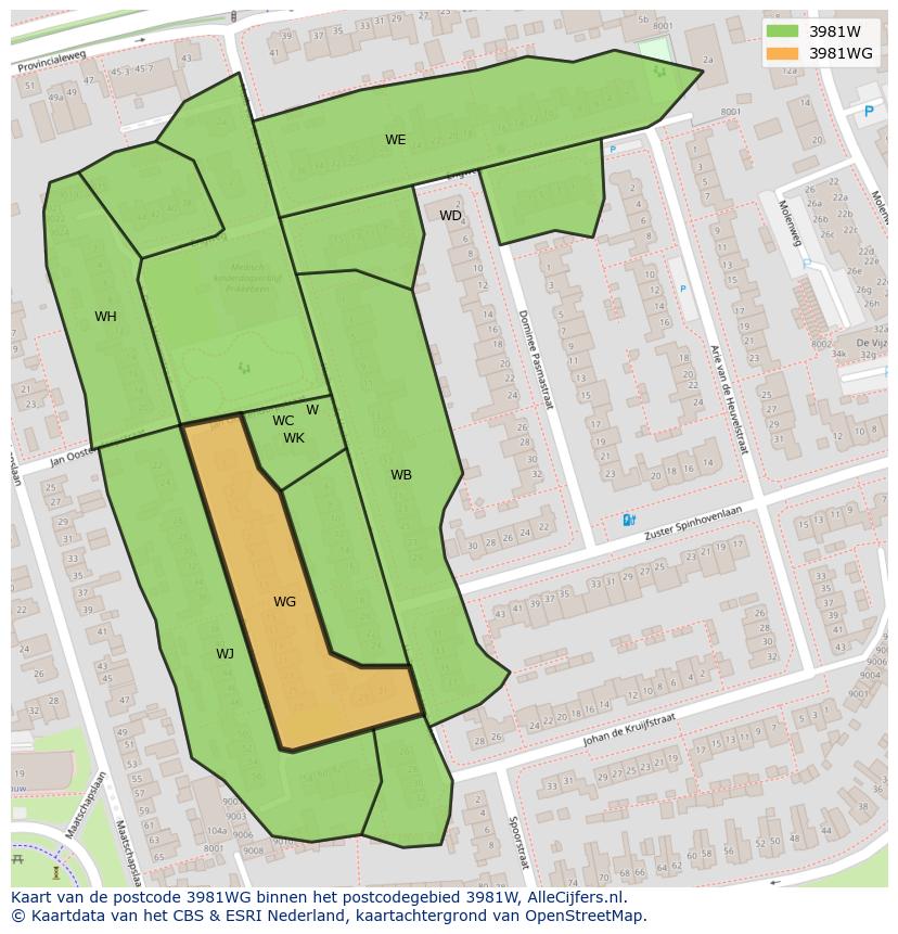 Afbeelding van het postcodegebied 3981 WG op de kaart.
