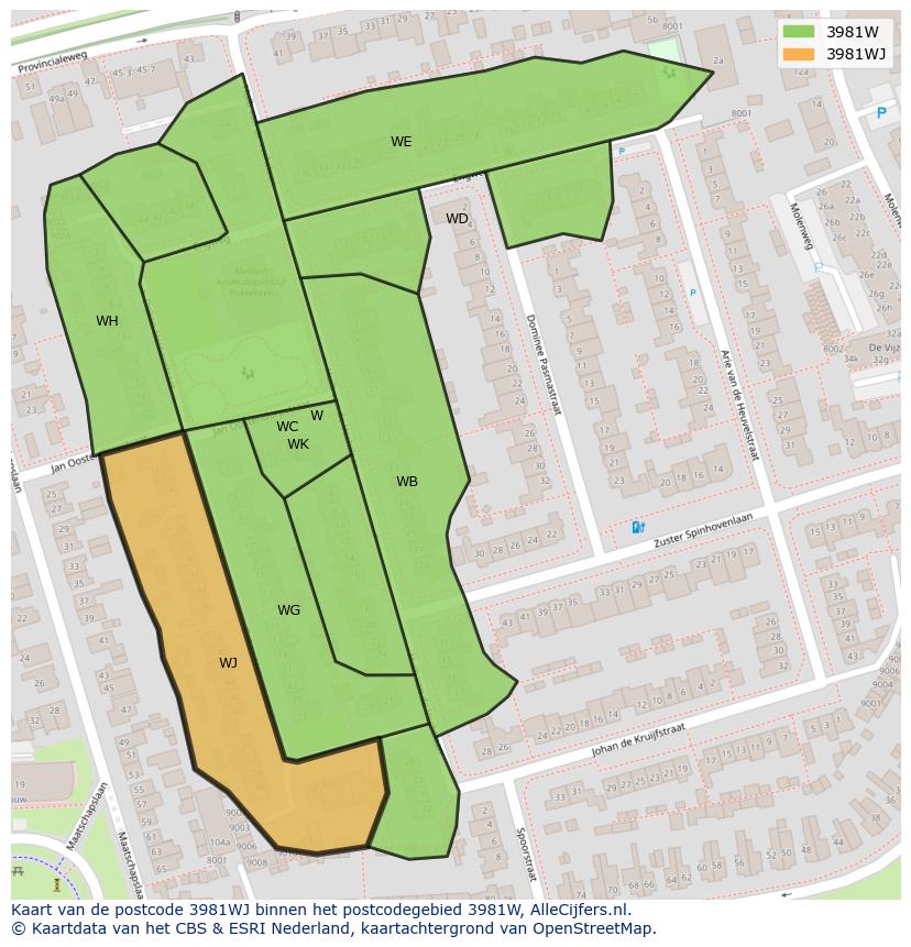 Afbeelding van het postcodegebied 3981 WJ op de kaart.