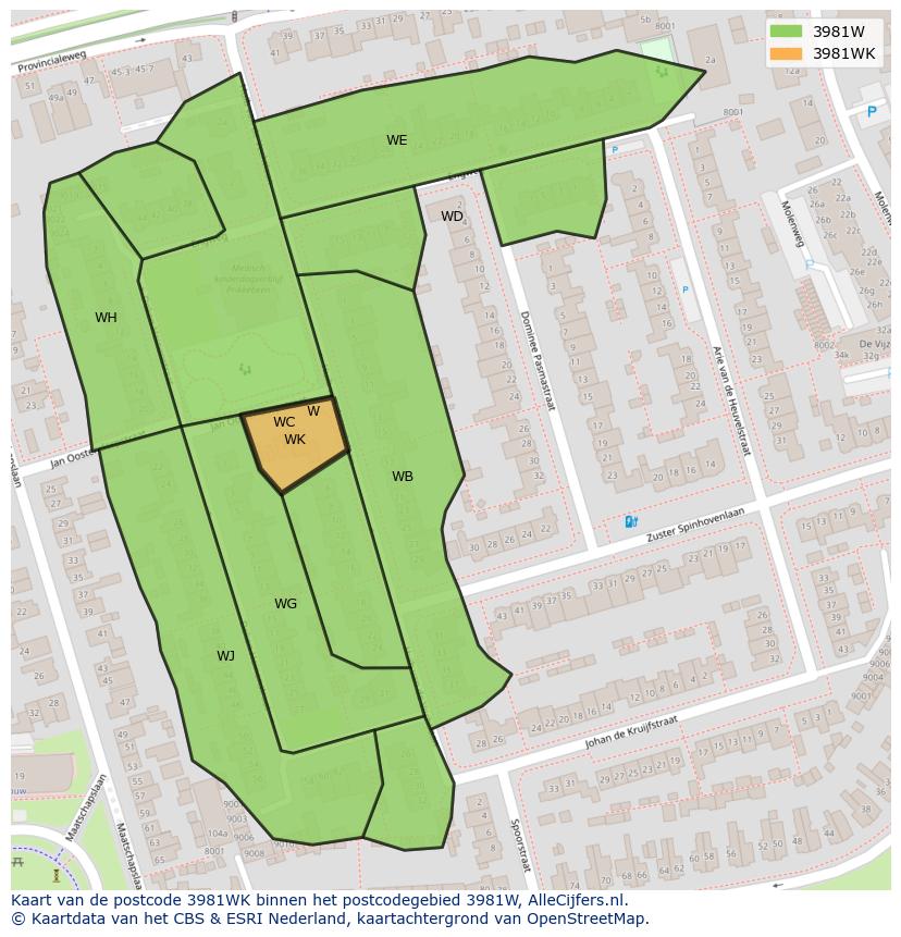 Afbeelding van het postcodegebied 3981 WK op de kaart.