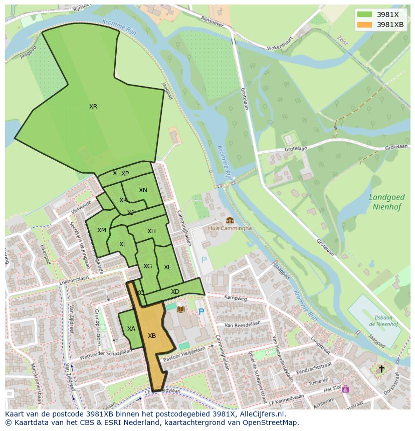 Afbeelding van het postcodegebied 3981 XB op de kaart.
