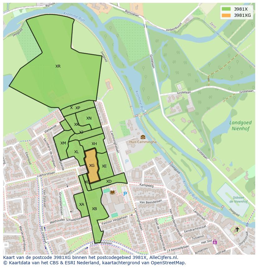 Afbeelding van het postcodegebied 3981 XG op de kaart.
