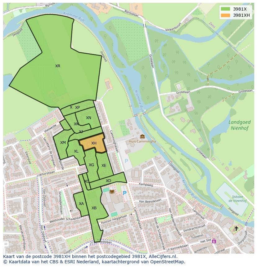 Afbeelding van het postcodegebied 3981 XH op de kaart.