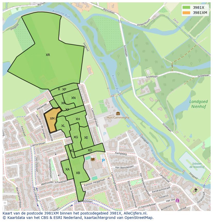 Afbeelding van het postcodegebied 3981 XM op de kaart.