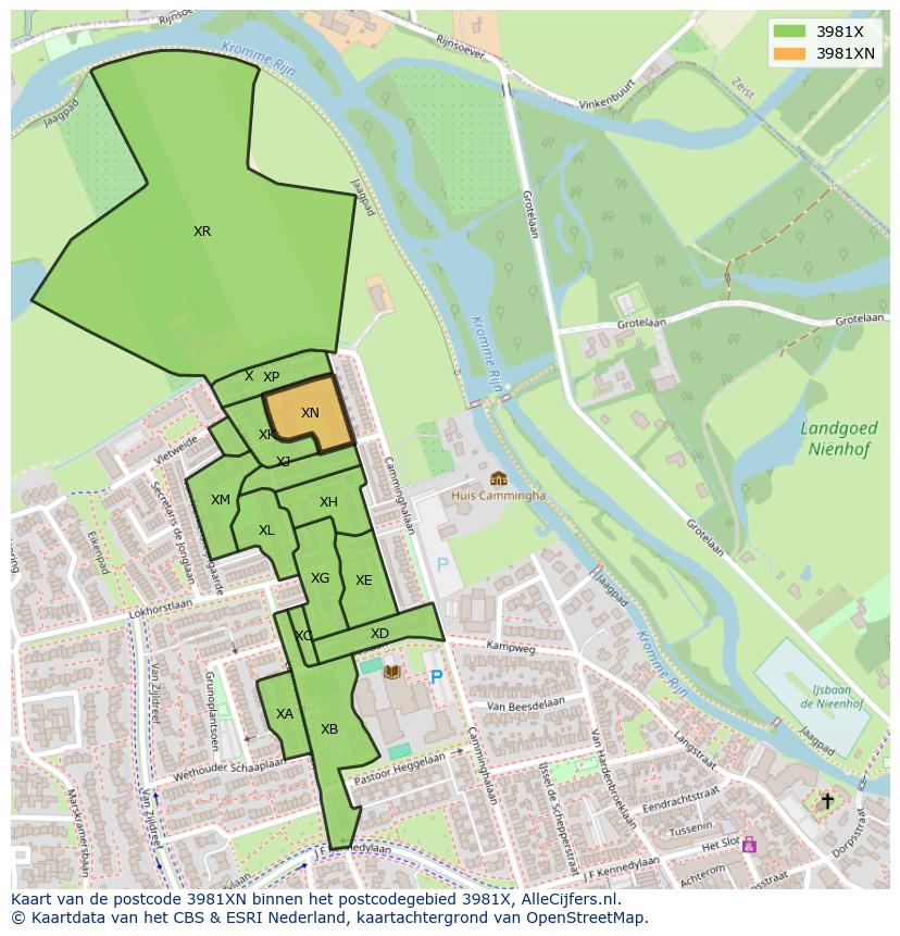 Afbeelding van het postcodegebied 3981 XN op de kaart.