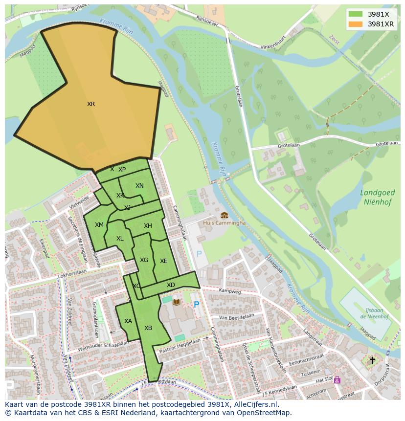 Afbeelding van het postcodegebied 3981 XR op de kaart.