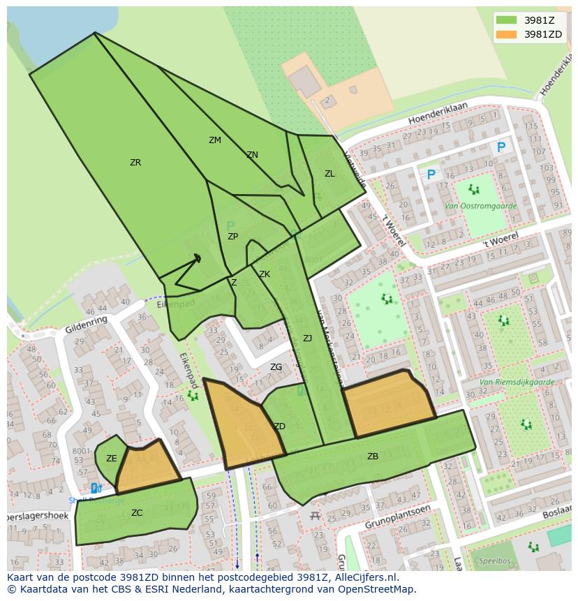 Afbeelding van het postcodegebied 3981 ZD op de kaart.