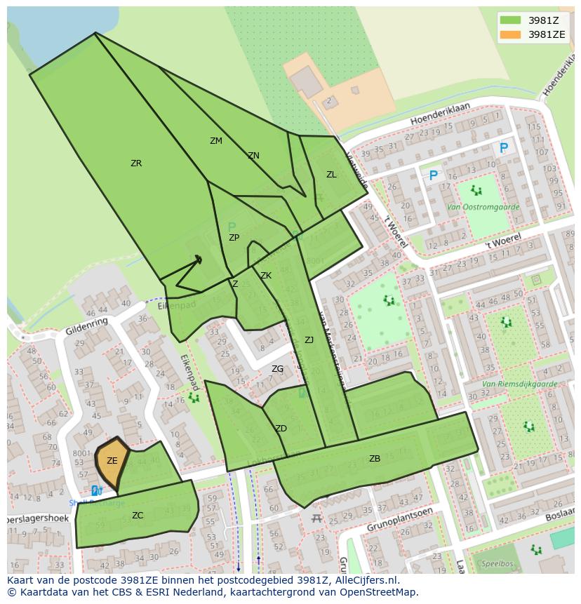 Afbeelding van het postcodegebied 3981 ZE op de kaart.