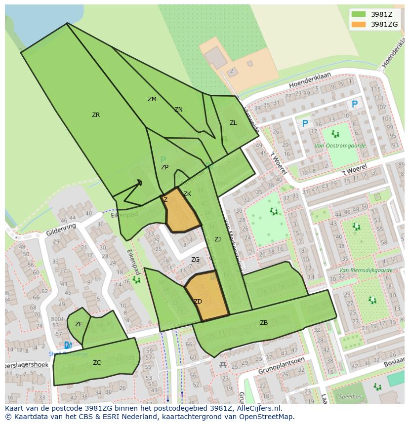 Afbeelding van het postcodegebied 3981 ZG op de kaart.