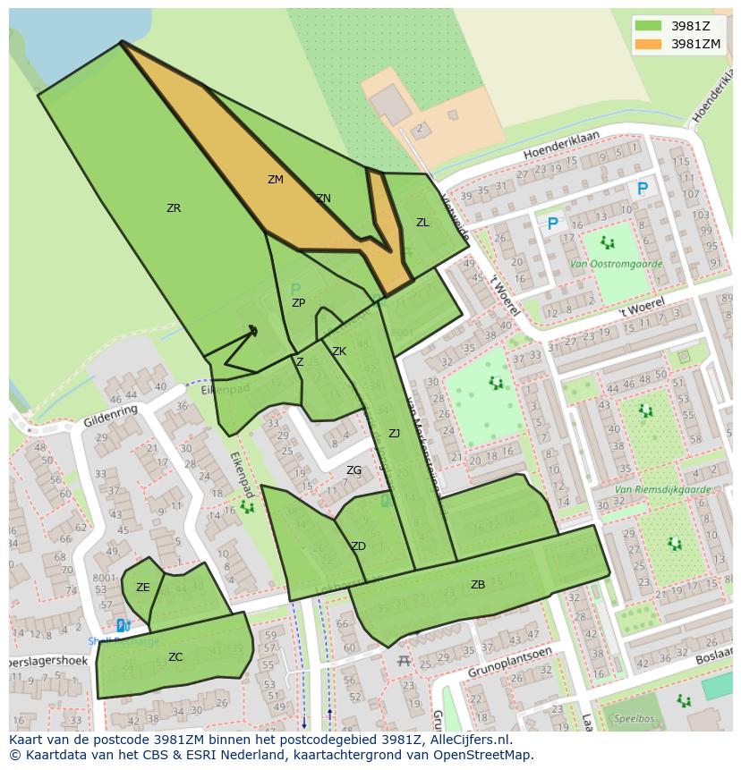 Afbeelding van het postcodegebied 3981 ZM op de kaart.