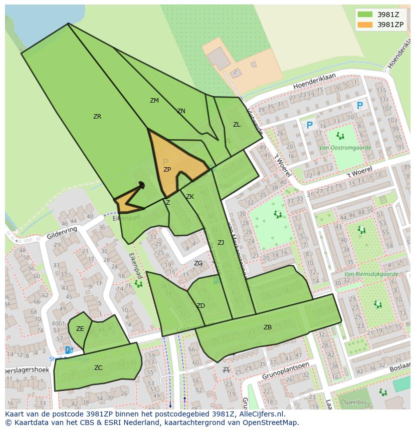 Afbeelding van het postcodegebied 3981 ZP op de kaart.
