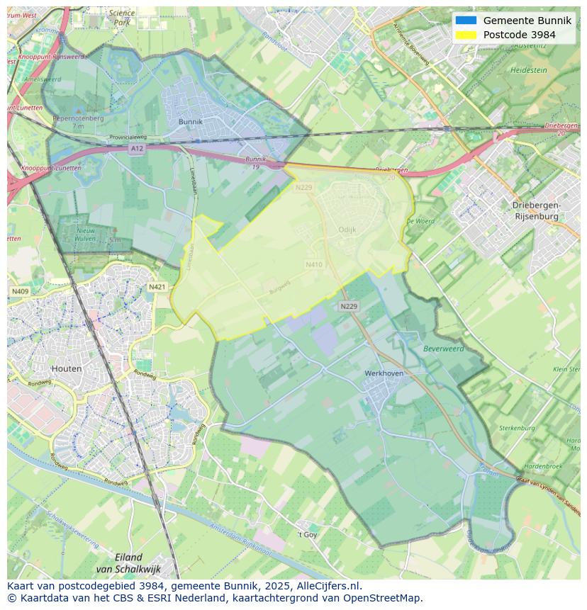 Afbeelding van het postcodegebied 3984 op de kaart.