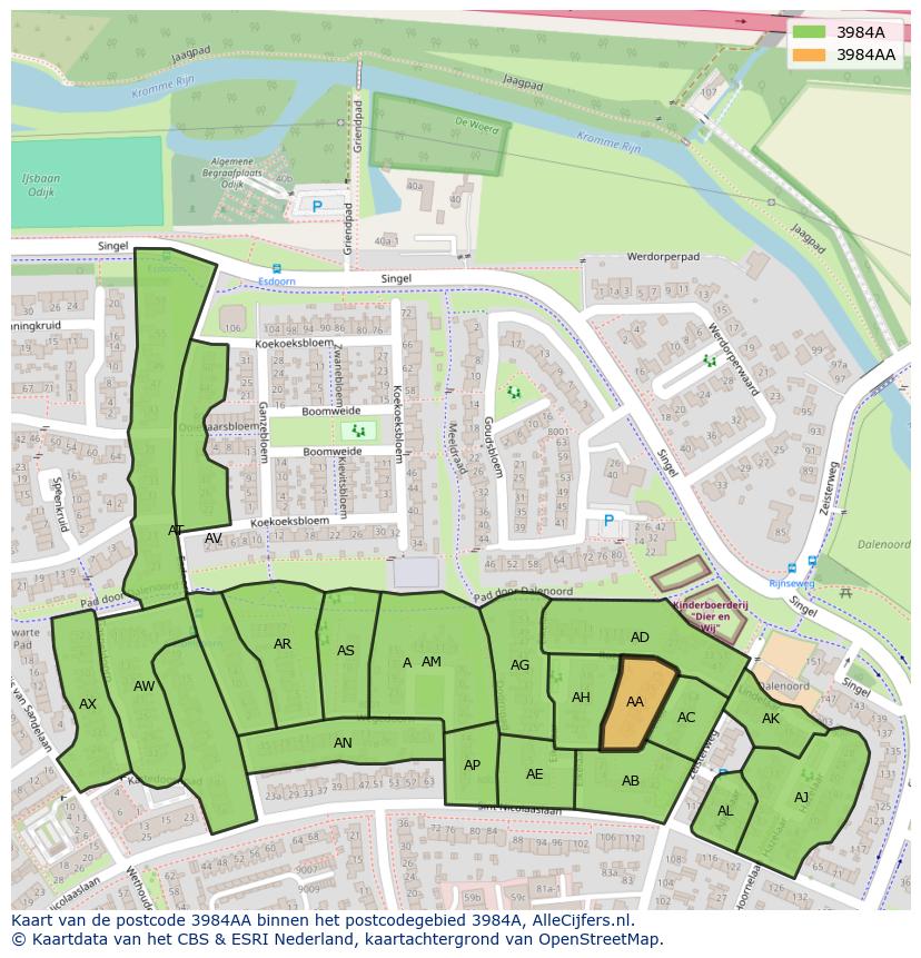 Afbeelding van het postcodegebied 3984 AA op de kaart.