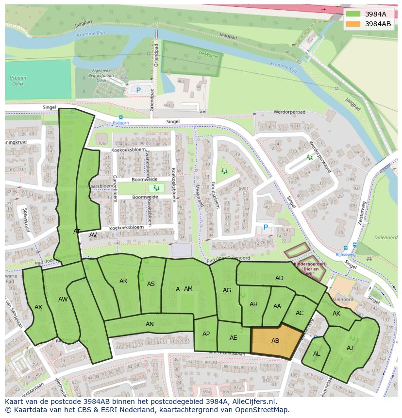 Afbeelding van het postcodegebied 3984 AB op de kaart.