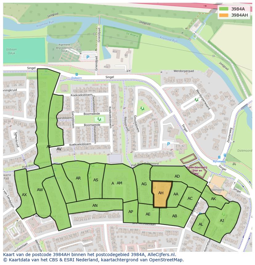Afbeelding van het postcodegebied 3984 AH op de kaart.