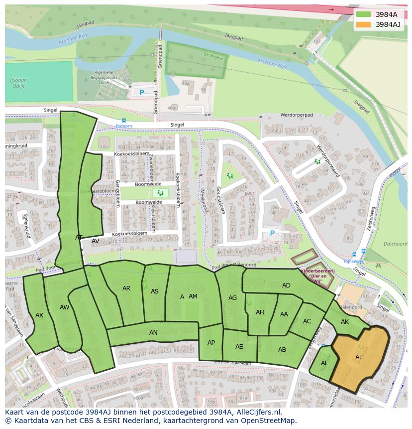 Afbeelding van het postcodegebied 3984 AJ op de kaart.