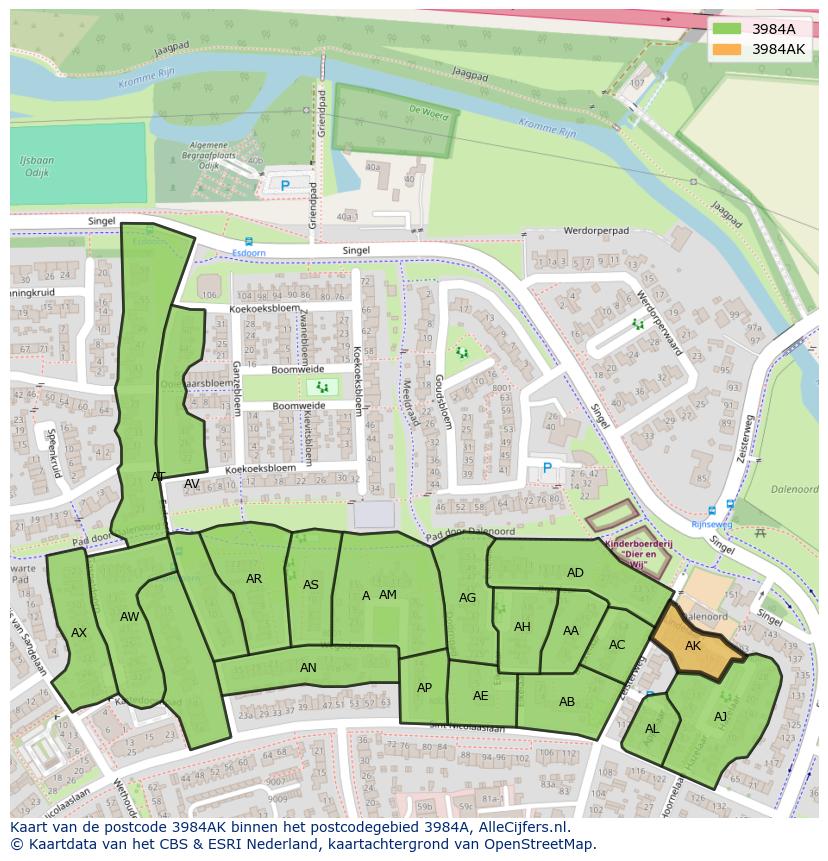 Afbeelding van het postcodegebied 3984 AK op de kaart.