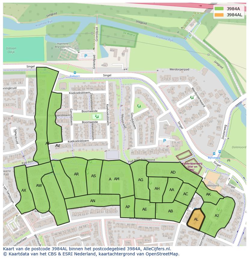 Afbeelding van het postcodegebied 3984 AL op de kaart.