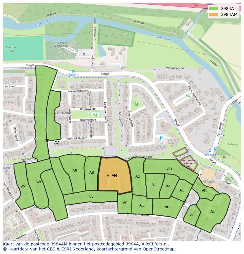Afbeelding van het postcodegebied 3984 AM op de kaart.