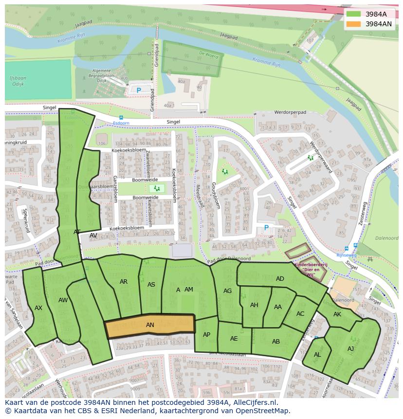 Afbeelding van het postcodegebied 3984 AN op de kaart.