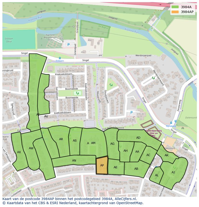 Afbeelding van het postcodegebied 3984 AP op de kaart.