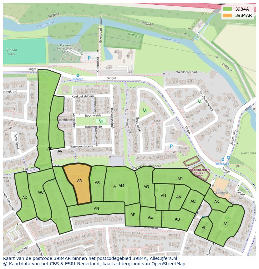 Afbeelding van het postcodegebied 3984 AR op de kaart.