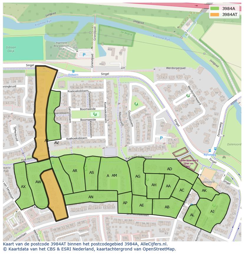 Afbeelding van het postcodegebied 3984 AT op de kaart.