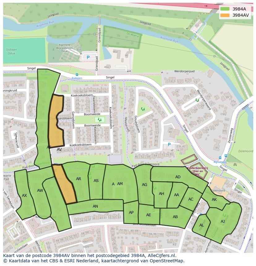 Afbeelding van het postcodegebied 3984 AV op de kaart.
