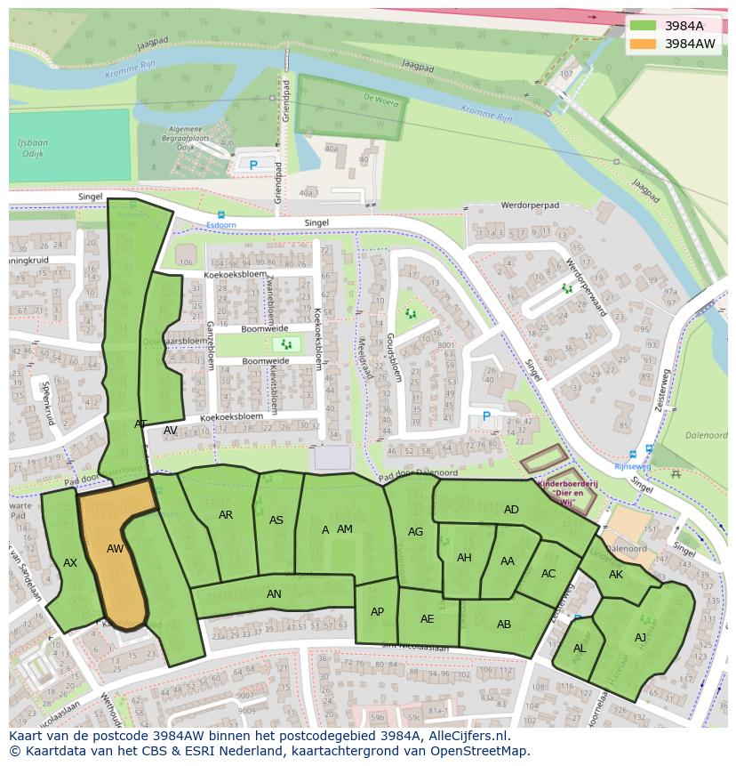 Afbeelding van het postcodegebied 3984 AW op de kaart.