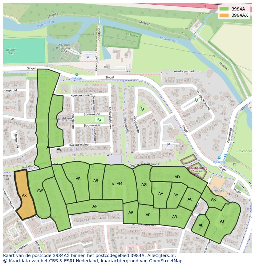 Afbeelding van het postcodegebied 3984 AX op de kaart.